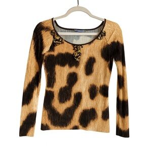 Blumarine Made in Italy Leopard Print Embellished Top